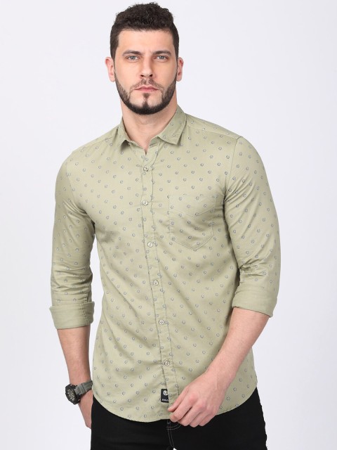 

FOGA Men Green & White Regular Fit Printed Casual Shirt
