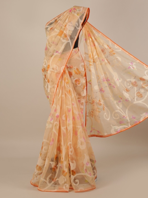 

Pothys Peach-Coloured Printed Jute Silk Saree