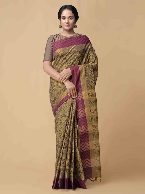 

Unnati Silks Green Pure Cotton Printed Mangalagiri Saree