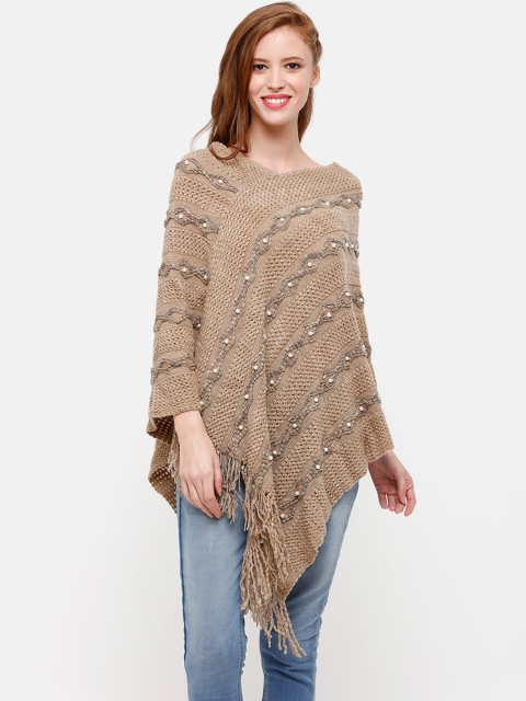 

STROP Women Brown Self Design Poncho Sweater