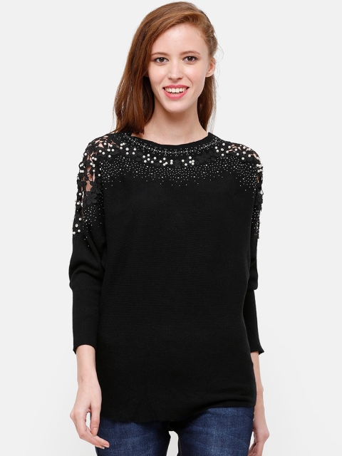 

STROP Women Black Embellished Pullover Sweater