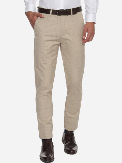 

Louis Philippe Men Beige Slim Fit Self Design Formal Trousers