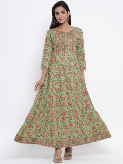 

WomenMagic Women Green Printed Anarkali Kurta