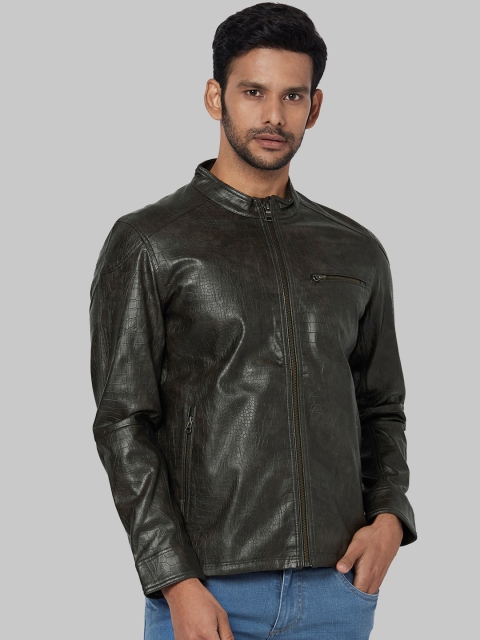 

Park Avenue Men Brown Solid Biker Jacket