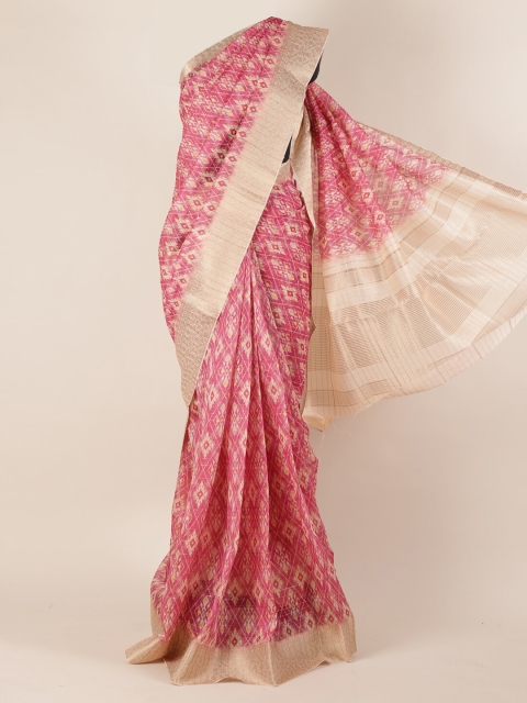 

Pothys Pink & Beige Linen Blend Woven Design Saree