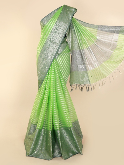 

Pothys Green Polycotton Checked Banarasi Saree
