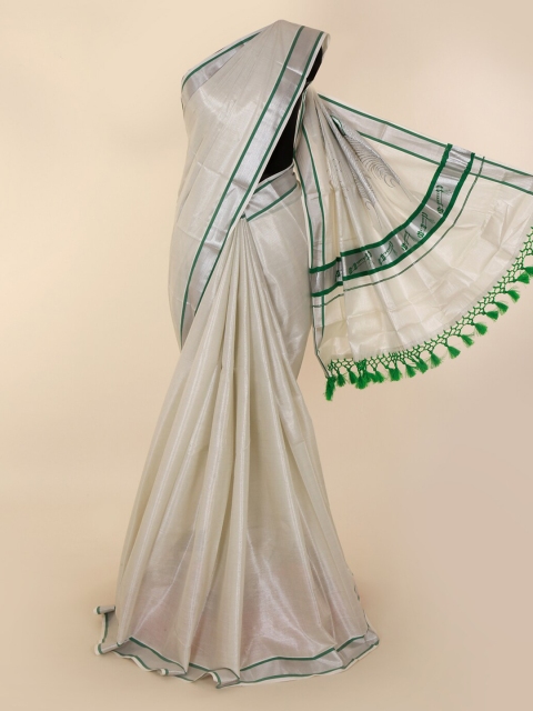 

Pothys Off-White Pure Cotton Solid Kasavu Saree