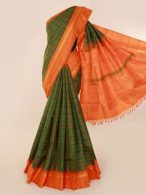 

Pothys Green & Orange Pure Silk Woven Design Kanjeevaram Saree
