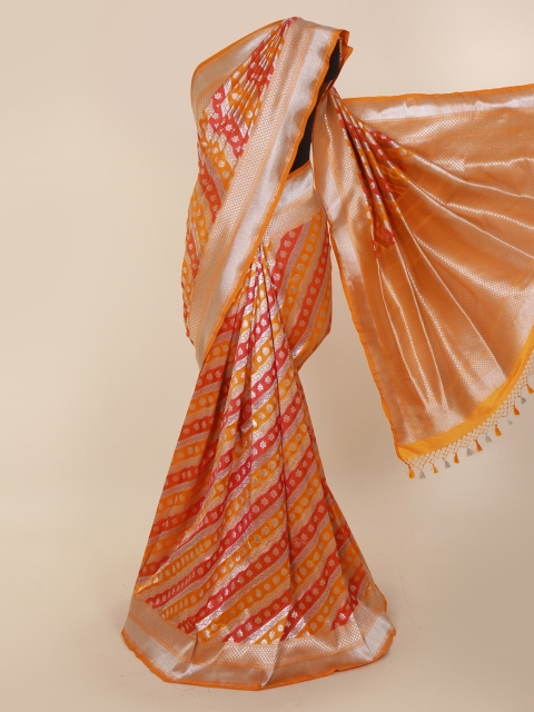 

Pothys Orange Jute Silk Checked Banarasi Saree