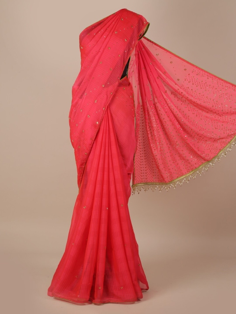 

Pothys Red & Green Poly Georgette Solid Saree