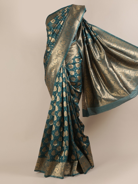 

Pothys Green & Gold-Toned Jute Silk Woven Design Saree