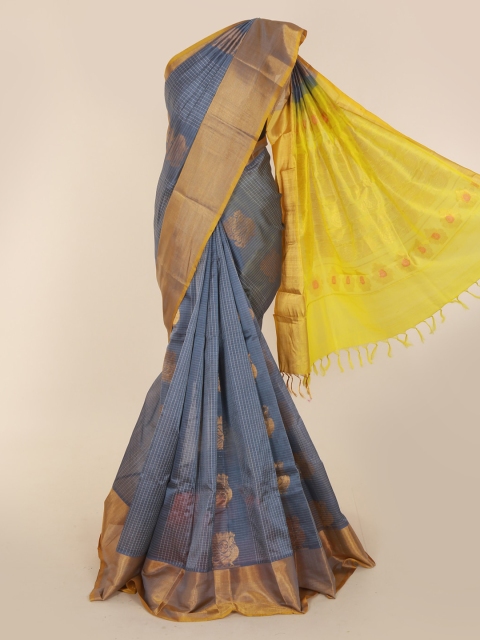 

Pothys Grey & Yellow Silk Cotton Woven Design Sustainable Saree