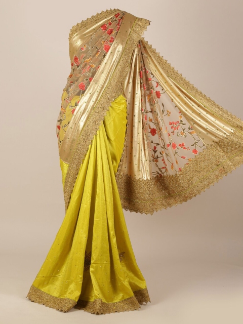 

Pothys Gold-Coloured & Yellow Jute Silk Embellished Saree