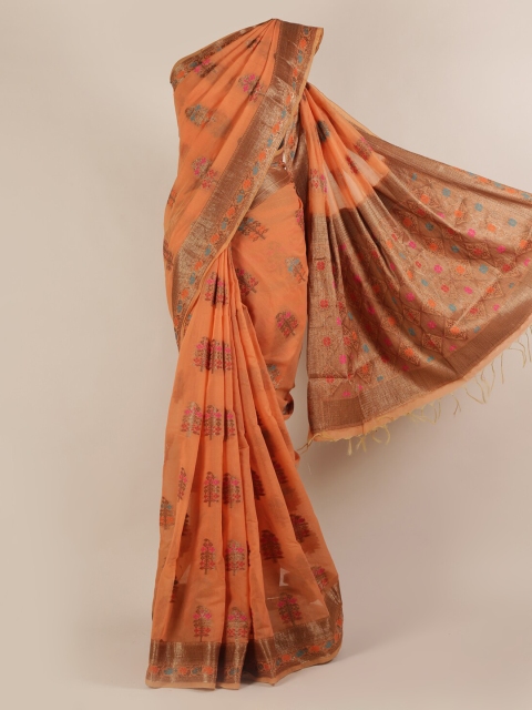 

Pothys Peach-Coloured Woven Design Jute Silk Saree