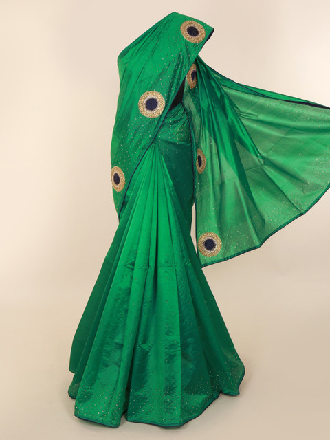 

Pothys Green Embroidered Jute Silk Saree
