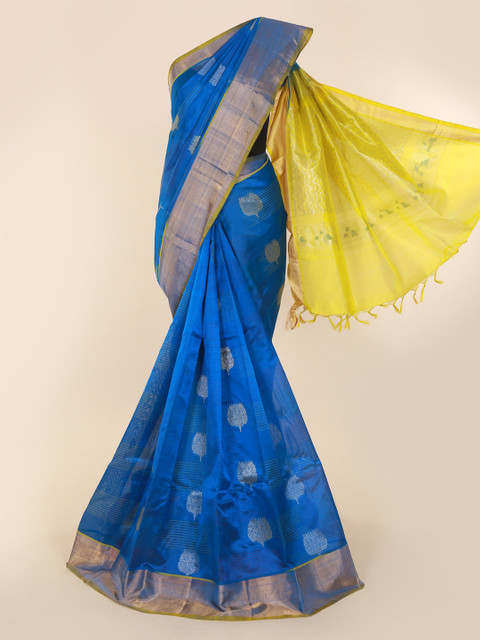 

Pothys Blue & Yellow Silk Cotton Woven Design Sustainable Saree