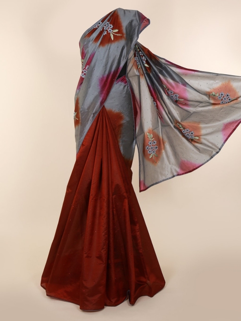 

Pothys Grey & Maroon Jute Silk Embellished Saree