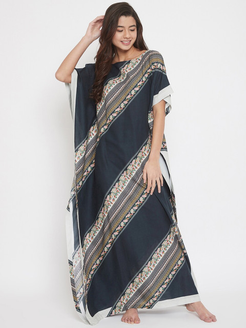 

The Kaftan Company Women Black & White Printed Nightdress