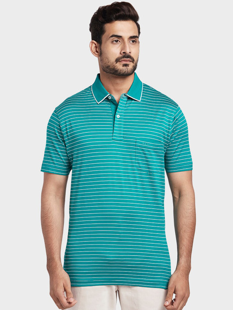 

ColorPlus Men Green Striped Polo Collar T-shirt