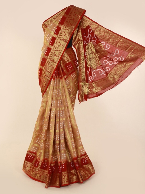 

Pothys Cream-Coloured & Red Art Silk Printed Saree