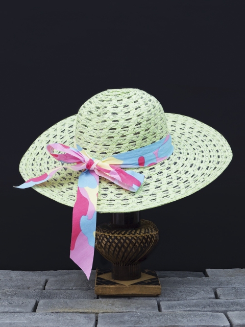 

Golden Peacock Women Sea Green & Blue Woven-Design Straw Sun Hat