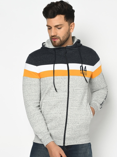 

Octave Men Grey & Yellow Colourblocked Hooded Sweatshirt