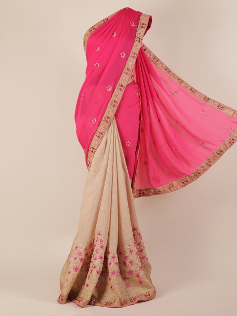 

Pothys Pink & Beige Jute Silk Embroidered Saree