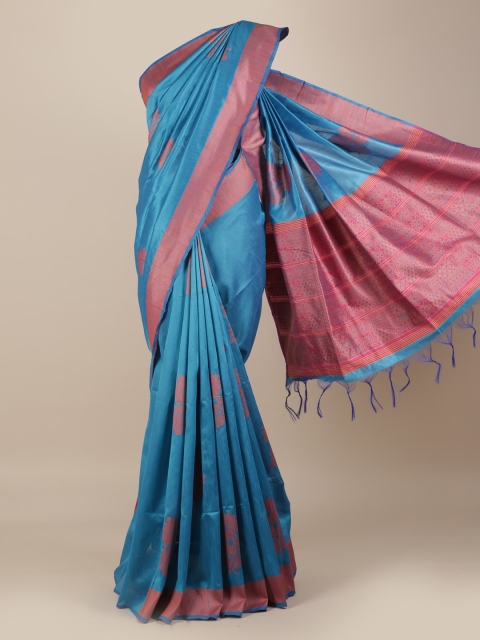 

Pothys Blue Woven Design Jute Silk Saree