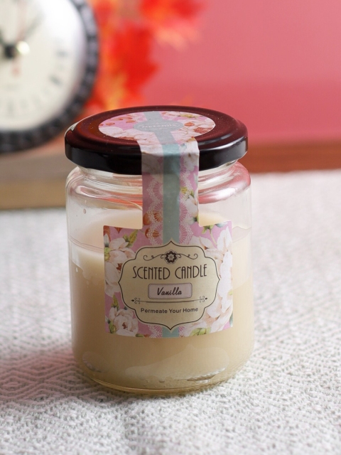 

Aapno Rajasthan Cream-Coloured Vanilla Scented Round Glass Jar Candle