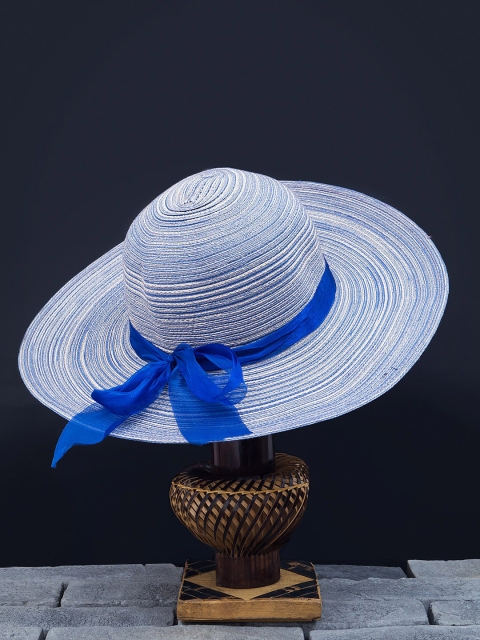Golden Peacock Women Blue & Beige Woven-Design Straw Sun Hat