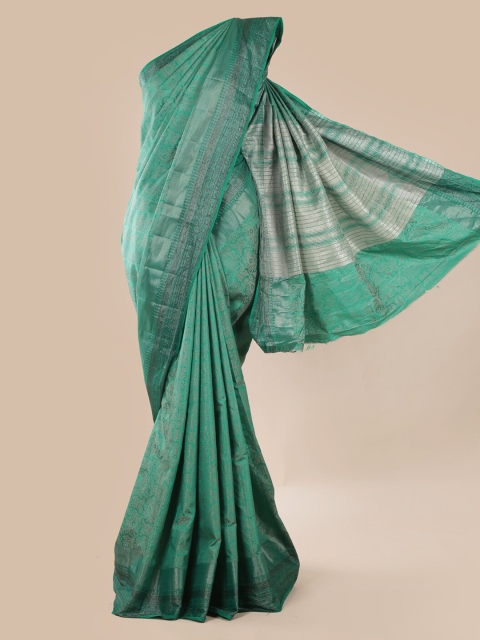

Pothys Green & Grey Melange Jute Silk Embellished Saree