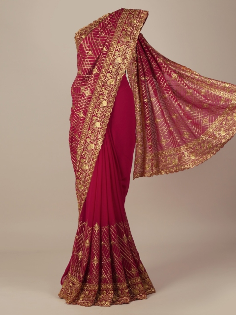 

Pothys Magenta Embroidered Poly Georgette Saree