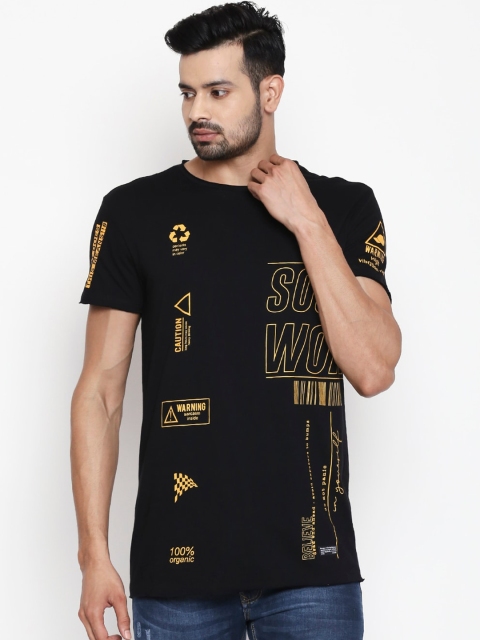 

People Men Black Printed Round Neck Cotton T-shirt