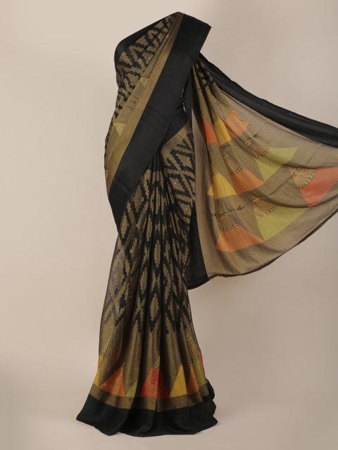 

Pothys Black & Gold-Toned Poly Chiffon Woven Design Saree