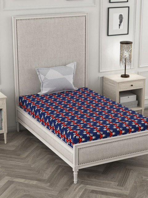

Portico New York Blue & Red Geometric Printed 144 TC 1 Single Bedsheet With 1 Pillow Cover