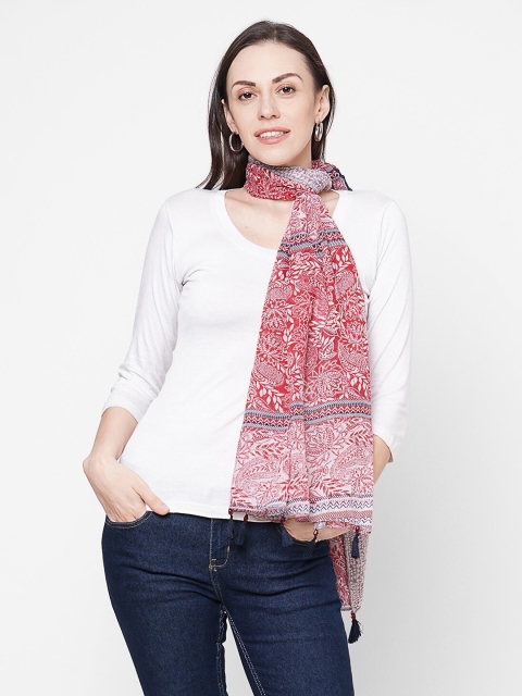

Get Wrapped Women Grey & Red Printed Scarf with Tasselled Border