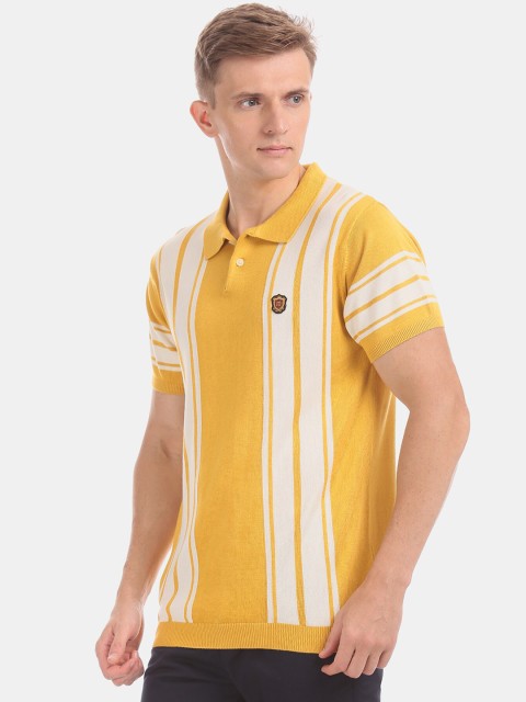 

True Blue Men Yellow Striped Polo Collar T-shirt