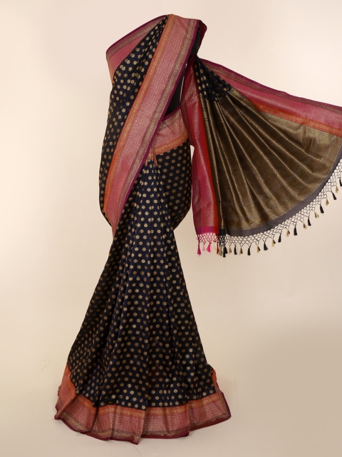 

Pothys Blue Art Silk Checked Banarasi Saree