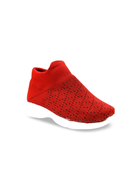 

Jazzy Juniors Boys Red Solid Mesh Mid-Top Slip-On Sneakers