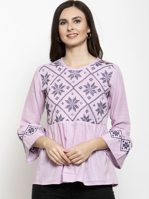 

Purple State Women Lavender Printed A-Line Top