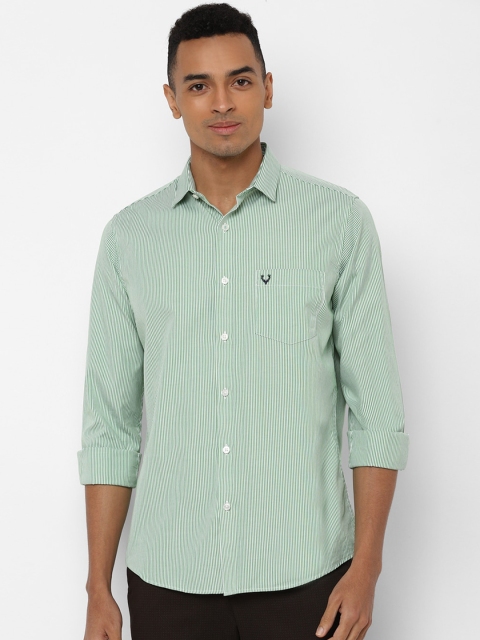 

Allen Solly Men Green & White Slim Fit Striped Casual Shirt
