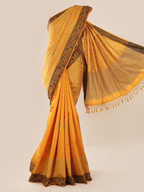 

Pothys Mustard Yellow Embroidered Jute Silk Saree