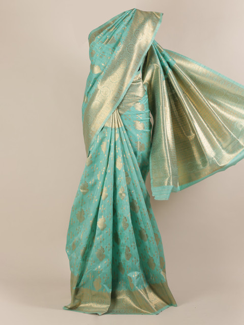 

Pothys Sea Green & Gold-Toned Jute Silk Woven Design Saree