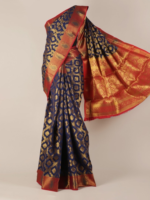 

Pothys Navy Blue & Orange Jute Silk Printed Saree