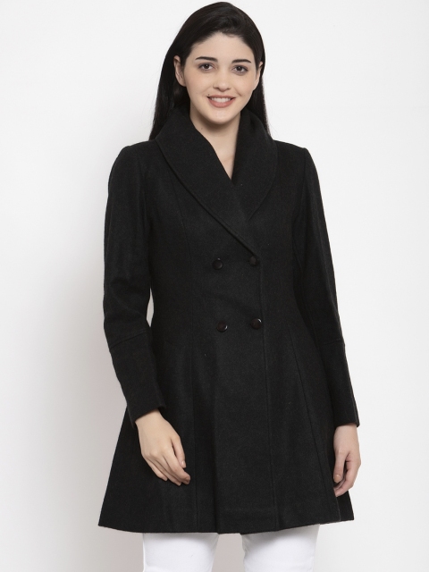 

Owncraft Women Black Solid Longline Pea Coat