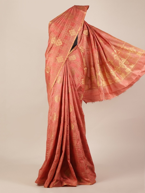 

Pothys Peach-Coloured Woven Design Jute Silk Saree