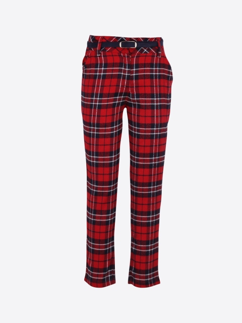

CUTECUMBER Girls Red & Navy Blue Checked Regular Winter Trousers