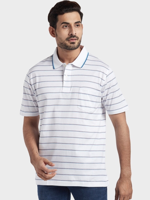 ColorPlus Men White Striped Peter Pan Collar T-shirt