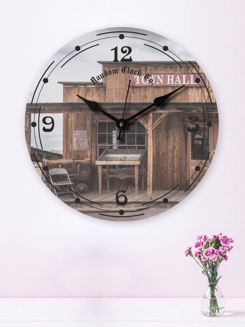 

RANDOM Brown & Grey Printed 30.48 cm New Modern Rustic Wooden Analogue Wall Clock