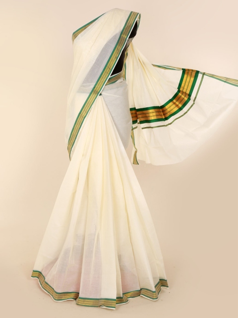 

Pothys Off-White & Gold-Toned Pure Cotton Solid Saree